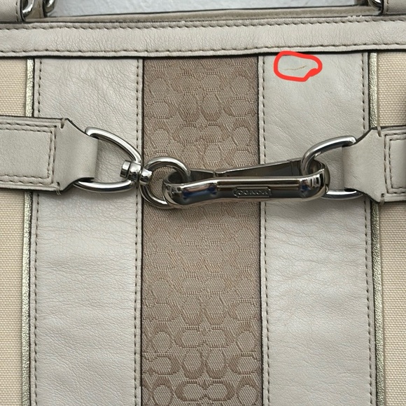 Coach F11682 Hampton Ivory Canvas Leather Stripe Satchel Carryall Tote Handbag - Picture 13 of 14